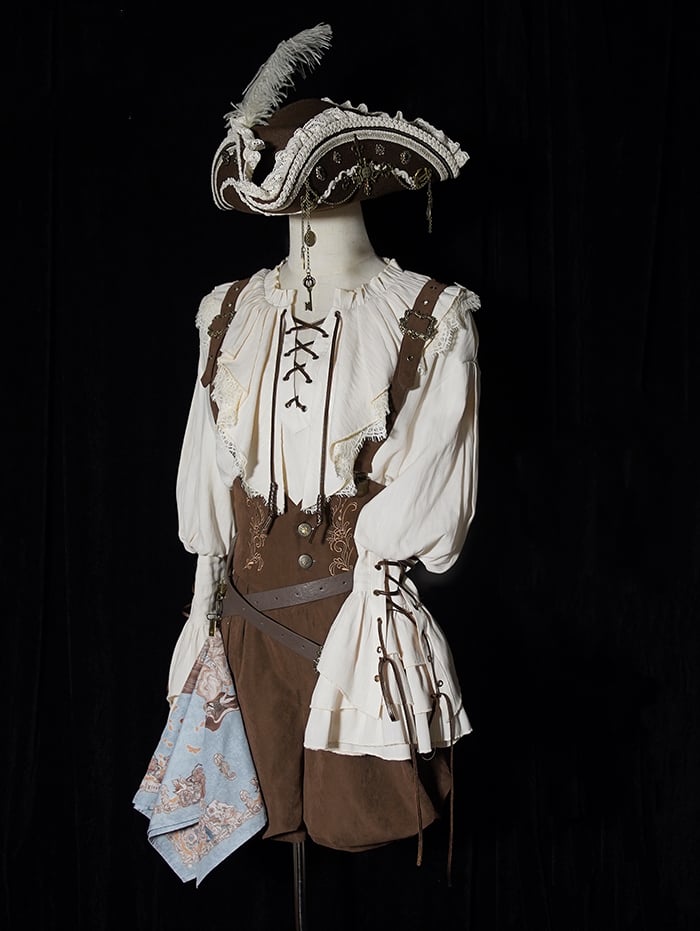 Corset Lolita Waist Coffee Belt with Shorts Ouji High Straps