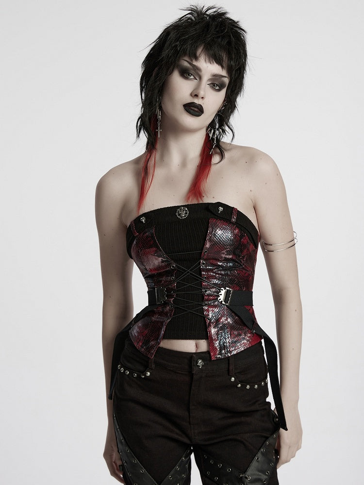 Black Red Punk Drawstring Tube Top