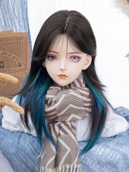 Pony Vorhang Perücke Büste gerade mit unter braun-grün Länge Ombre 63CM