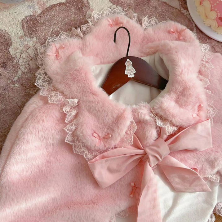 Sweet / Lolita Winter Cape with Plush Pink Bunny Ears Kitty