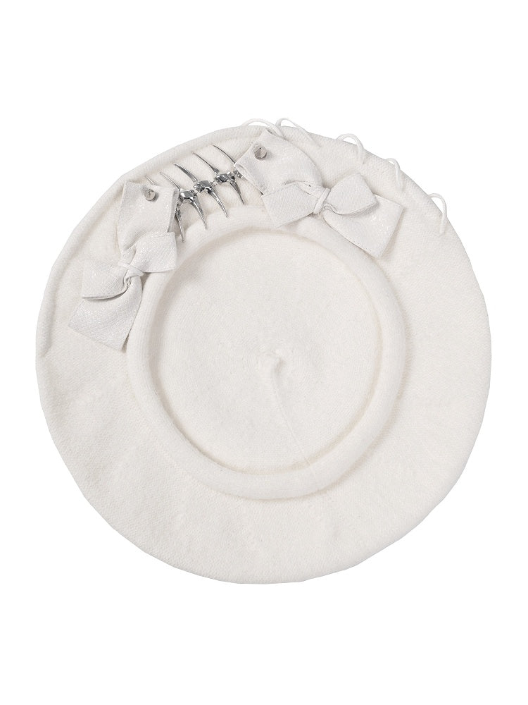 Bows White Fish Beret Bone Metal Goth