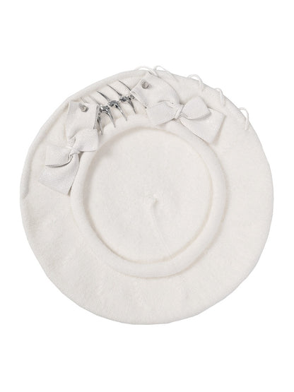 Bows White Fish Beret Bone Metal Goth