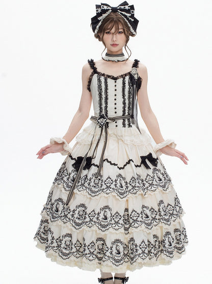 White Layered with Scalloped Black Set Rabbit Trim Skirt Top Pattern Camisole + Lolita Edge Elegant