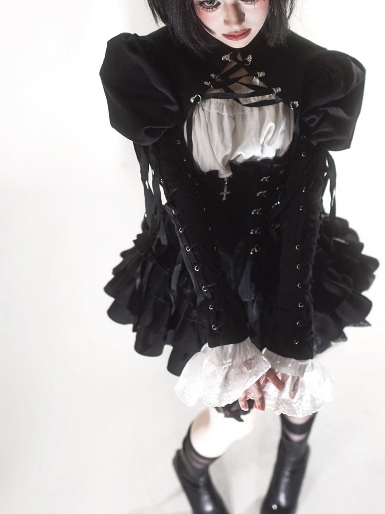 Cropped Lace-Up Bolero in Black - Moonveil Manuscript