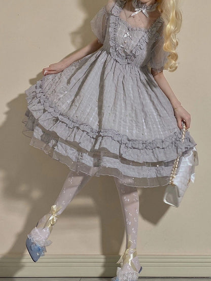 Style Semi-Sheer (White) Bow Pattern Lolita Tights