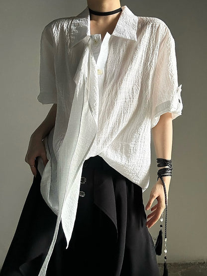 Short-Sleeve Lolita Vintage Flat Transparent Shirt Collar Tie with Ouji Long White Pointed