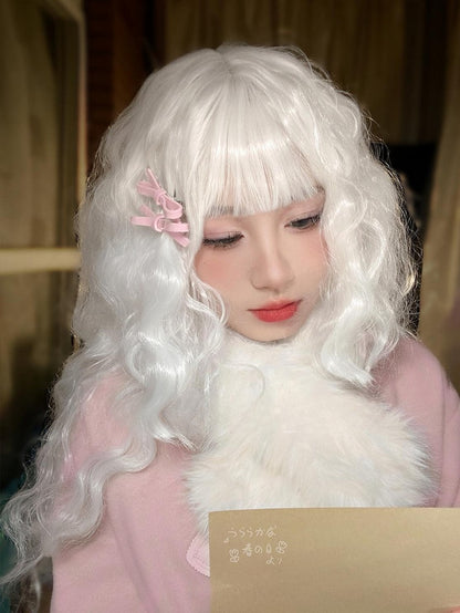 ウェーブロングホワイトフルウィッグ（前髪70cm）