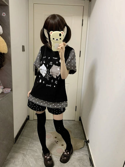 Shorts Details Rhinestone Dot Black Polka High-waisted with