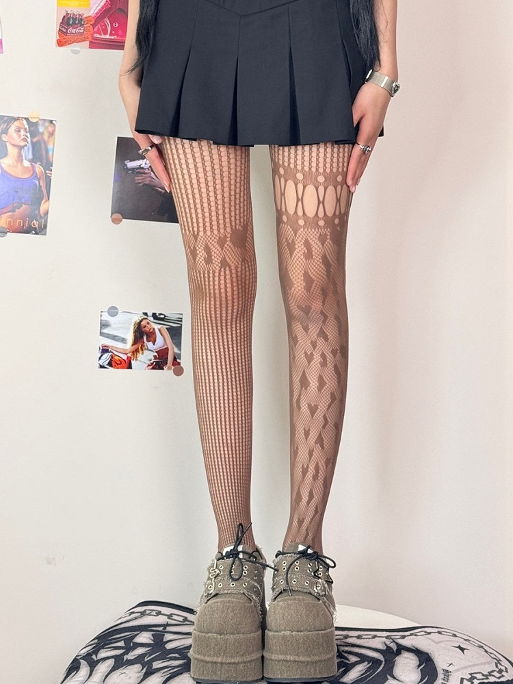 Tights Cut-out Asymmetrical Details Black/White/Gray/Brown Design