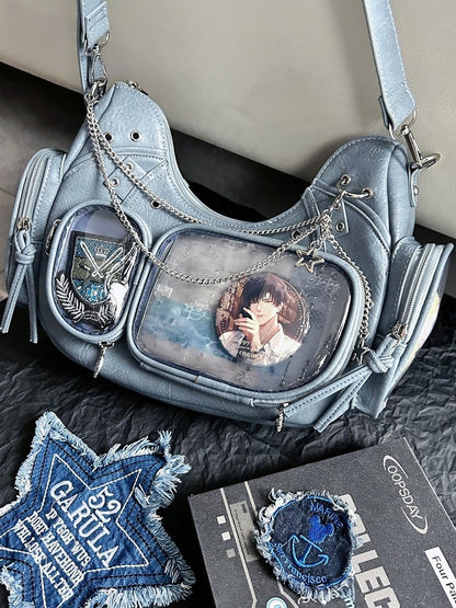 PU Chain Ita Bag Ear Cat Design Crossbody Details Blue with