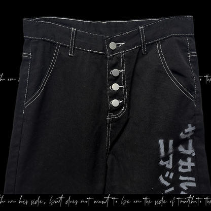 Jeans mit weitem Bein und verwaschener Schwarz-Mehrknopfleiste