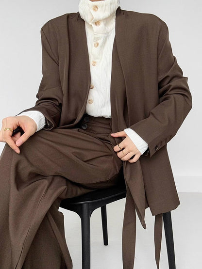 Two-Button Side Ouji Fly Wide-Leg Lolita Coffee with Ribbons Pants