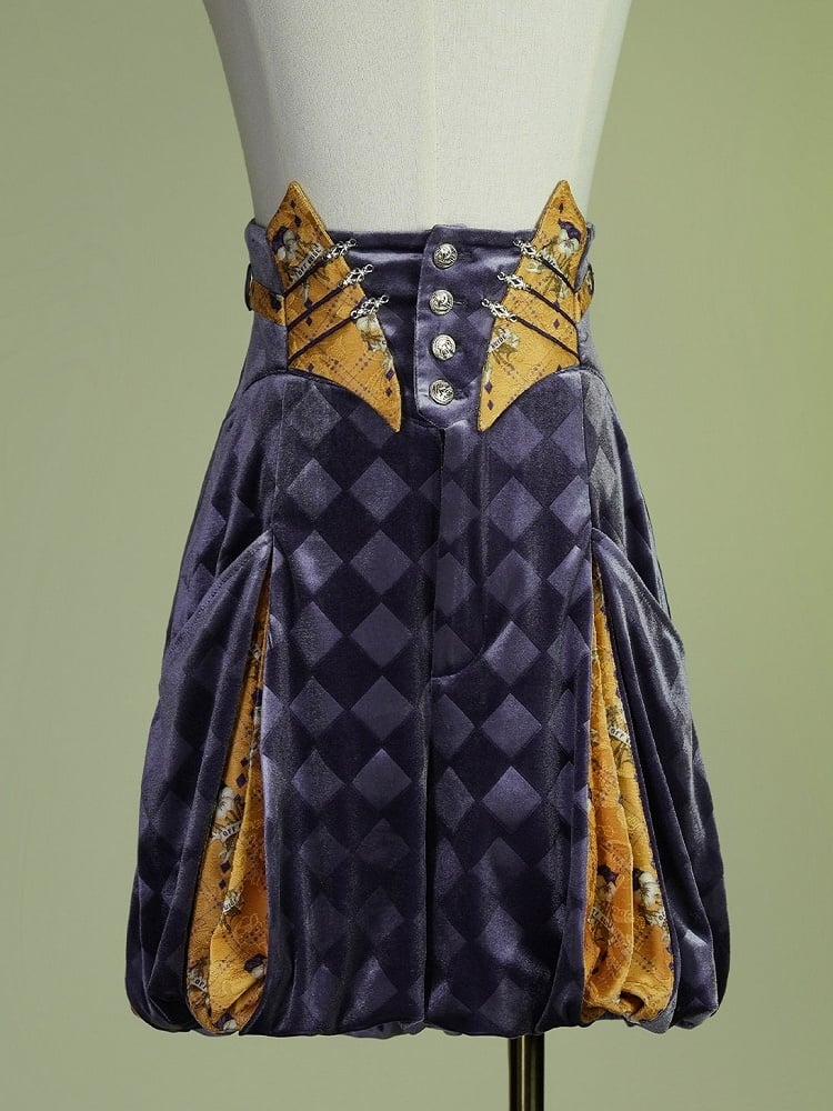 Yellow & Purple High-Waist Checked Bloomer - Neoludwig