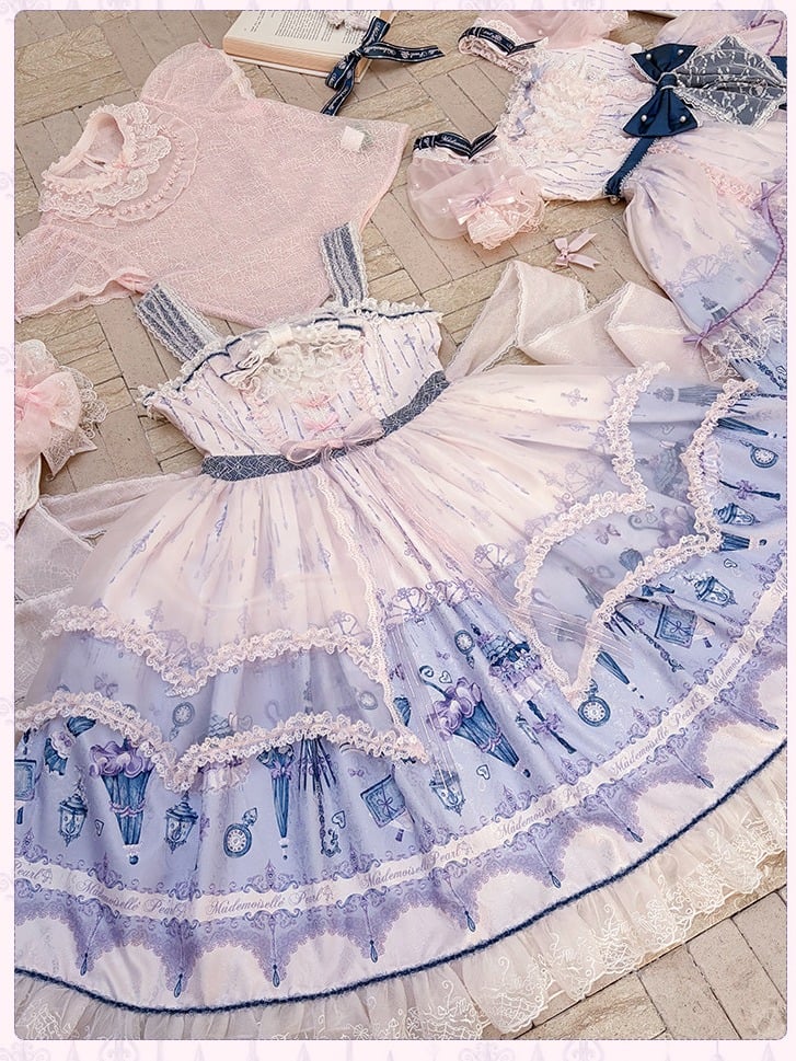 Kawaii Floral Bowknot JSK Dress with Overlay - Mademoiselle Pearl