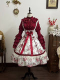 Old School Cotton Lolita JSK Gown with Floral Print & Lace Detailing - Qian Mu
