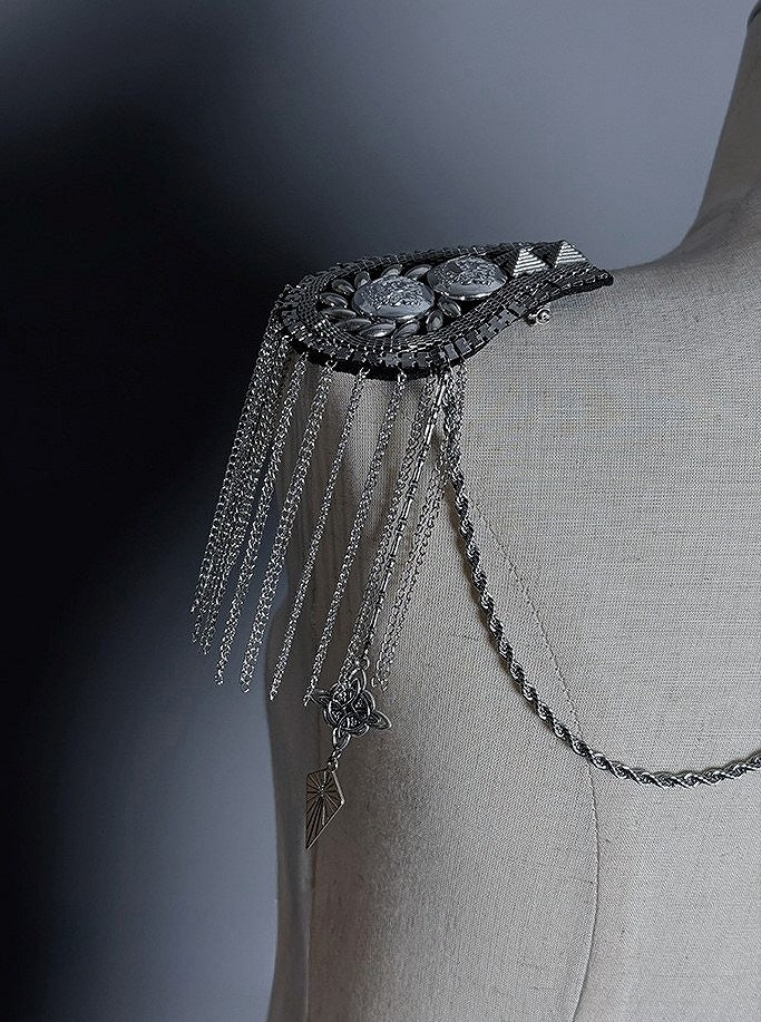 Hanging Tassel Silver with Lolita Chain Back Patch Shoulder Gothic