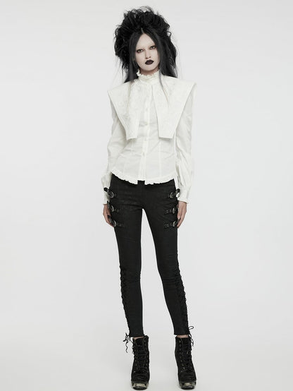 Retro Wide Goth Shirt Shoulder White