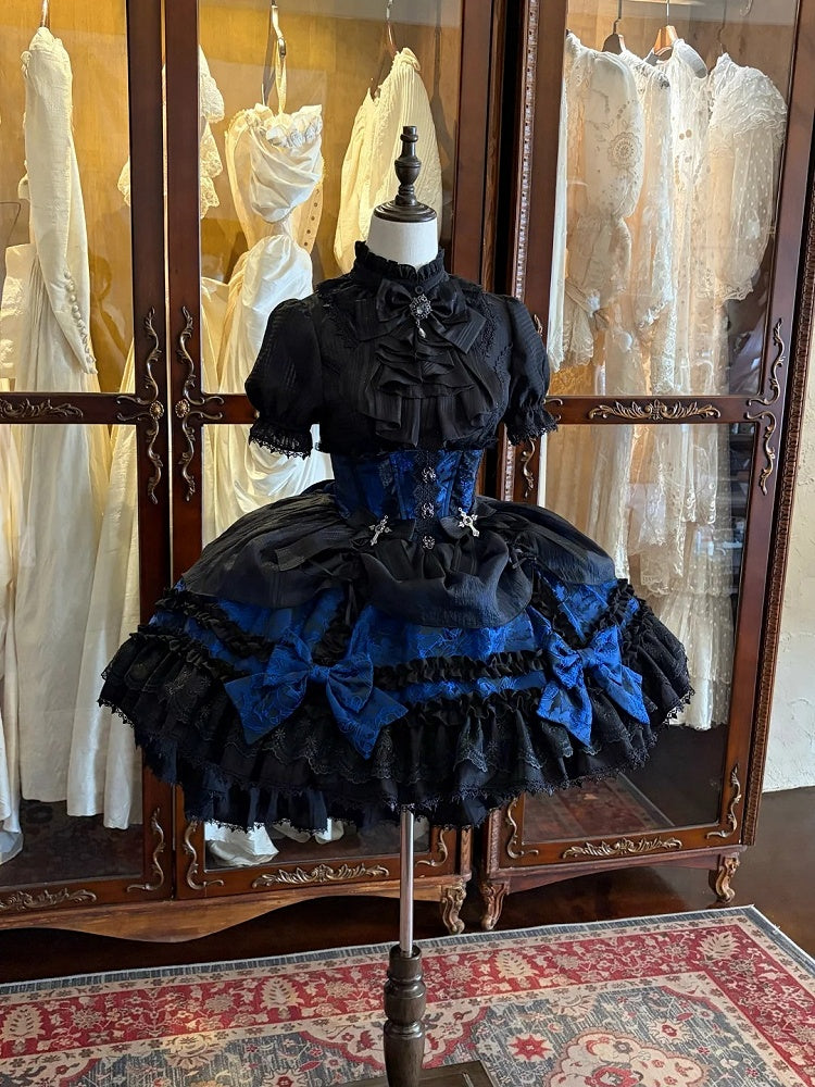 Gothic Puff Sleeve Shirt with Spider Cross, Black & Blue - Pear Island Sweet Tea