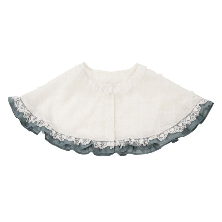 ホワイトチェック柄レーストリムケープ