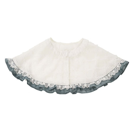 ホワイトチェック柄レーストリムケープ