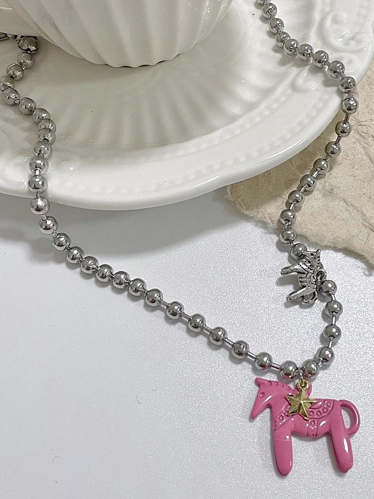 Stern Halskette Rosa/Schwarz/Weiß Karussell Y2K Anhänger