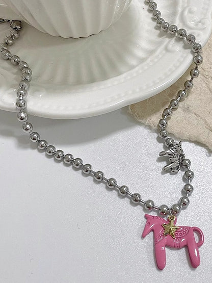 Stern Halskette Rosa/Schwarz/Weiß Karussell Y2K Anhänger