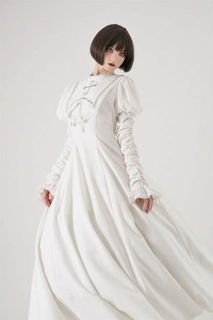 Halloween Cross Sleeves Juliette Embroidery White Leg-of-Mutton Dress / Outfits Nun Lolita