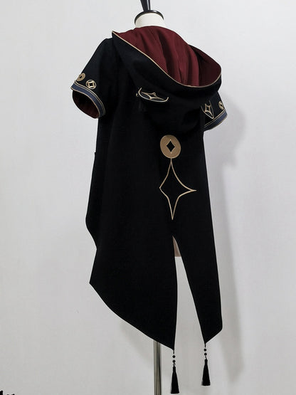 Black Ouji Fashion Chinoiserie Copper Coins Panda Ears Hooded Coat