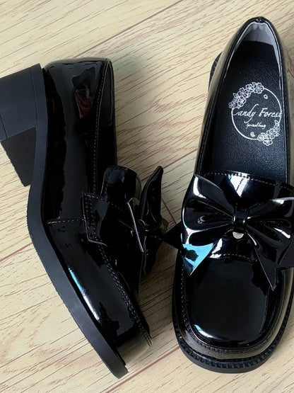 Style Mid-heel Black Preppy Loafers Round-Toe