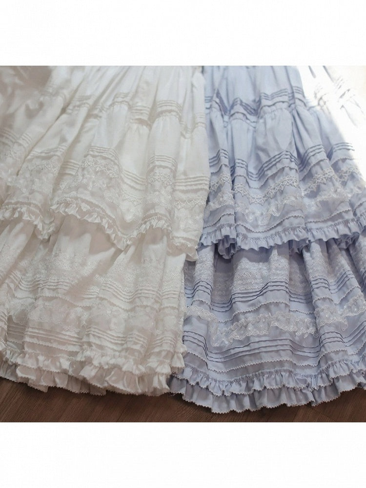 Blue White Classic Lolita Skirt with Lace - Tiny Garden