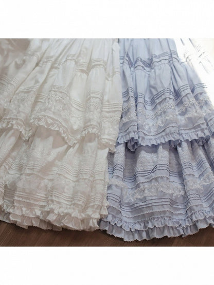 Blue White Classic Lolita Skirt with Lace - Tiny Garden