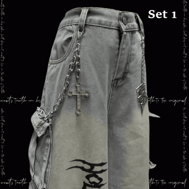mit Jeans Free Hellblauer Punk Rock Weitbein Cargo Charm