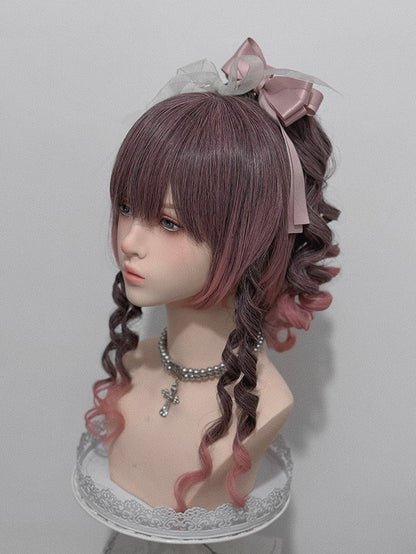 30 cm mit doppelten Krallenclips, Länge Roman Air Curly Ombre, 48 cm + Pony, Perücke, Pferdeschwanz, Pink