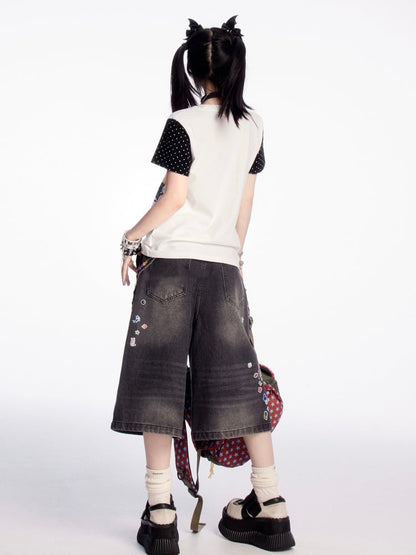 Cartoon Sticker Vintage Print Schwarz/Blau