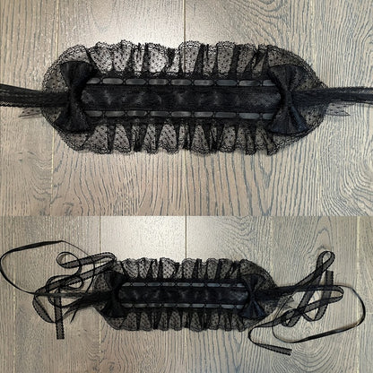 レース、ドット柄、蝶結びトリム、ハイバンド柄、ブラック/ブラックホワイトの詳細