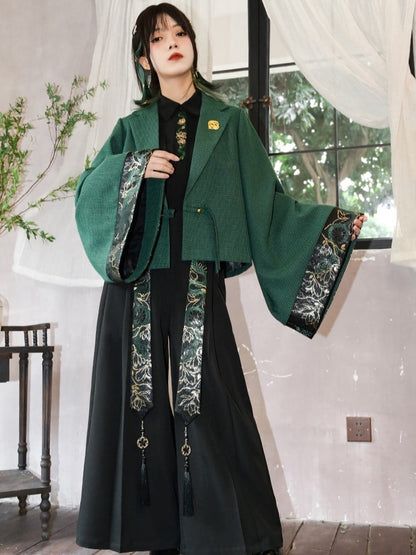 Sleeves Snake Crop with Brocade Han Cheongsam Gothic Green Wide Blazer