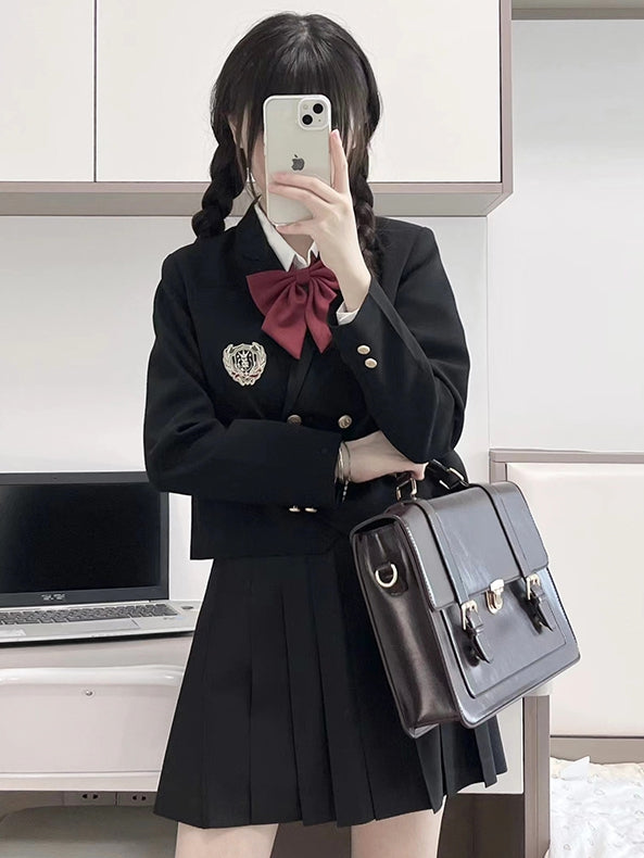 Length Uniform 42CM Skirt Black JK Pleated