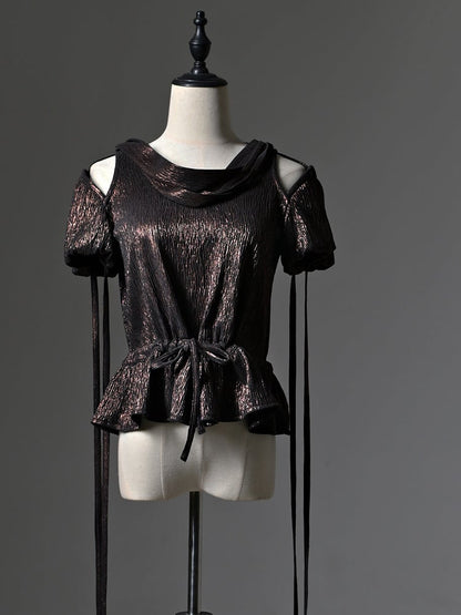 Waist Hood Shoulders with Cutout Drawstring Detachable Top