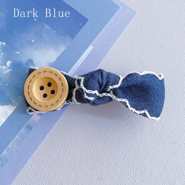 ヘアクリップ ボタン 蝶結び ブルー 装飾 ライト/ダーク