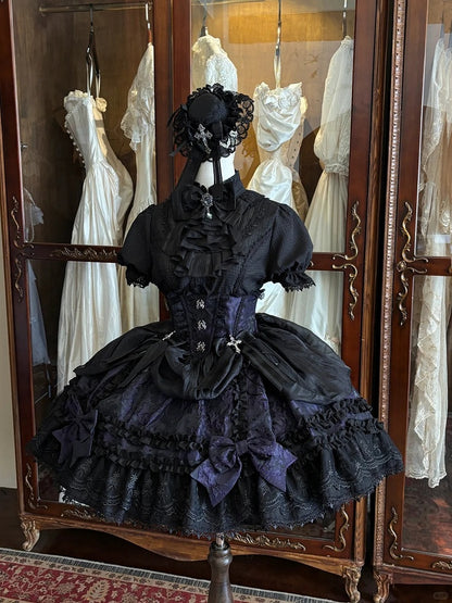 Gothic Spider Cross Skirt with Bowknot Details, Black & Purple - Pear Island Sweet Tea