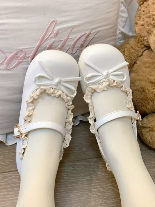 Jane with Sweet Shoes 1.5cm Heart Heel Snap Mary Design PU White Lolita