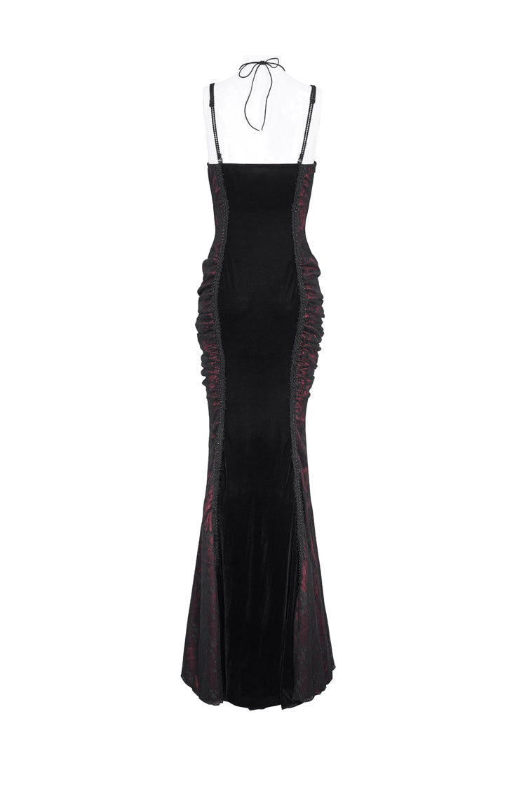 Black and Red High-Waisted Embroidered Women's Gothic Dress