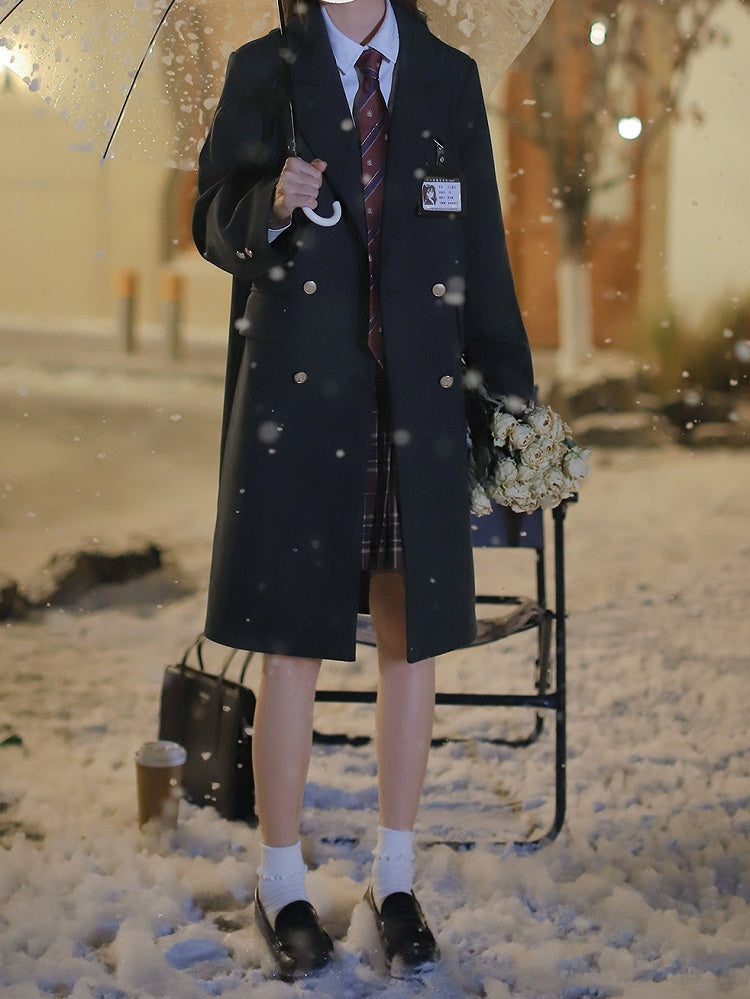 for Winter Gray and Notched Collar Preppy Style Long Coat Dark Autumn