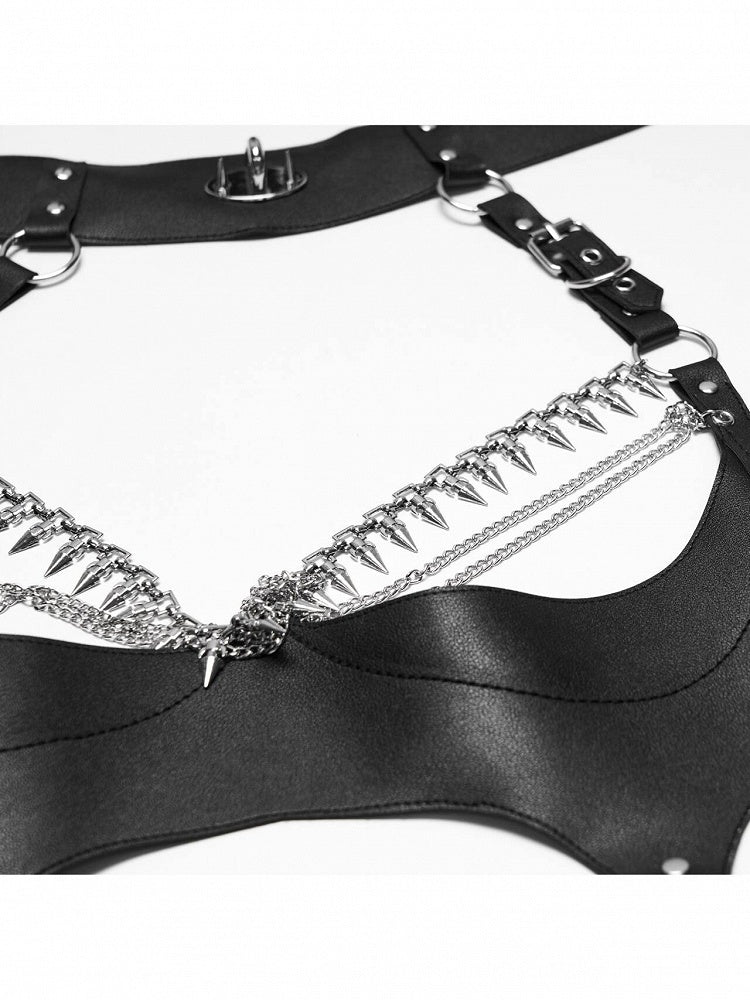 Spikes and Chains Black Leather Punk Body Harness - Punk Rave