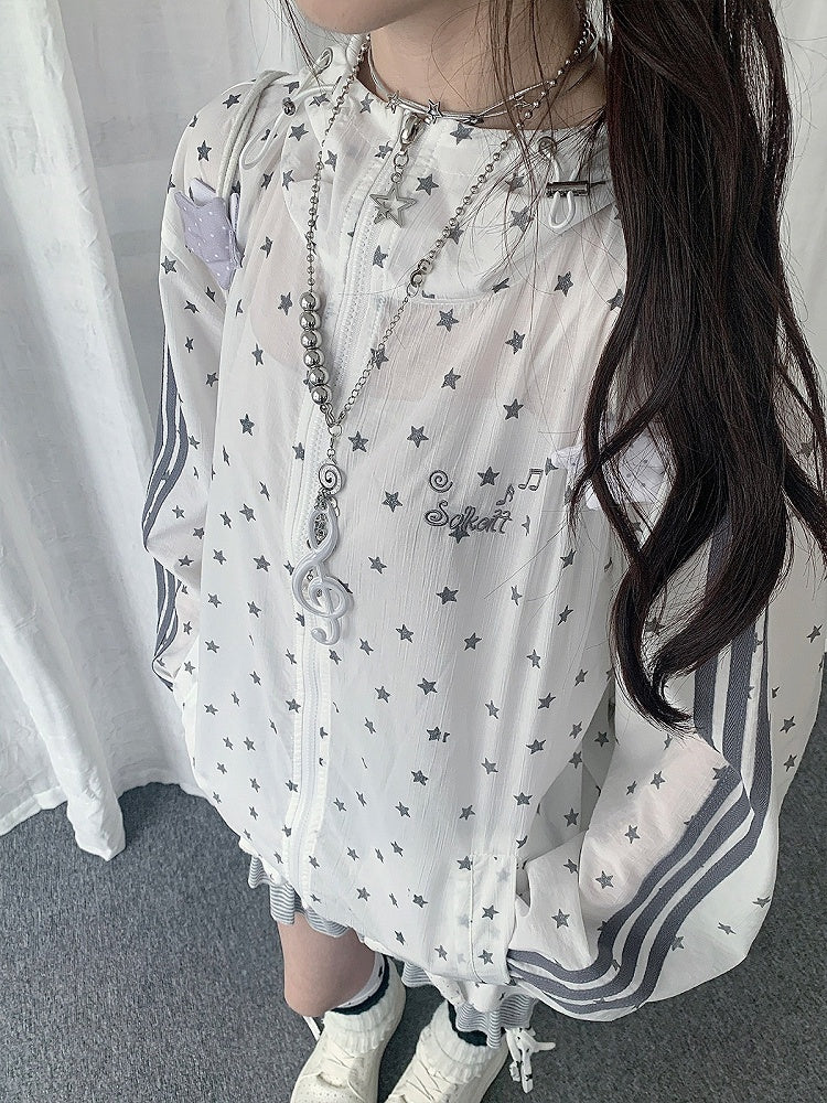 White Star-Print Hooded UV-Protective Jacket