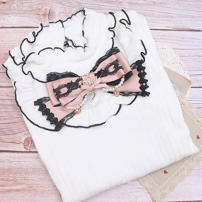 8 Pearl Jirai Bowknot Color Crown Hairclip/Brooch Kei Rhinestone Options Lace