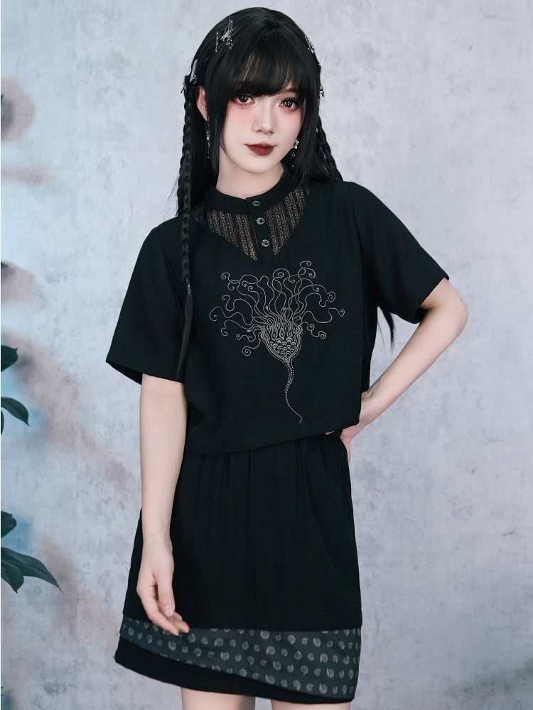 Gothic Asymmetric Layered Patch Skirt with Shell Motif - Quirky Hut