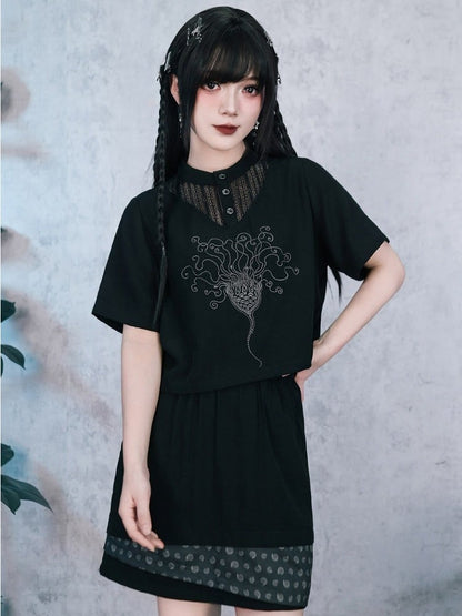Gothic Asymmetric Layered Patch Skirt with Shell Motif - Quirky Hut