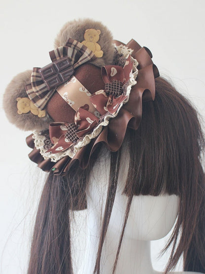 6 Plush Bowknot Mini Bear Decorated Hat Ear Color Options Chocolate Details