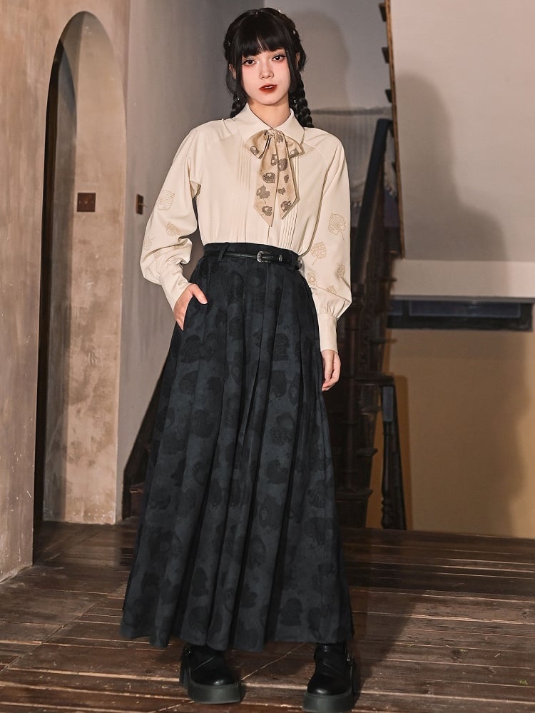 Grey Chinese Style Print - Skirt Leaf Dark